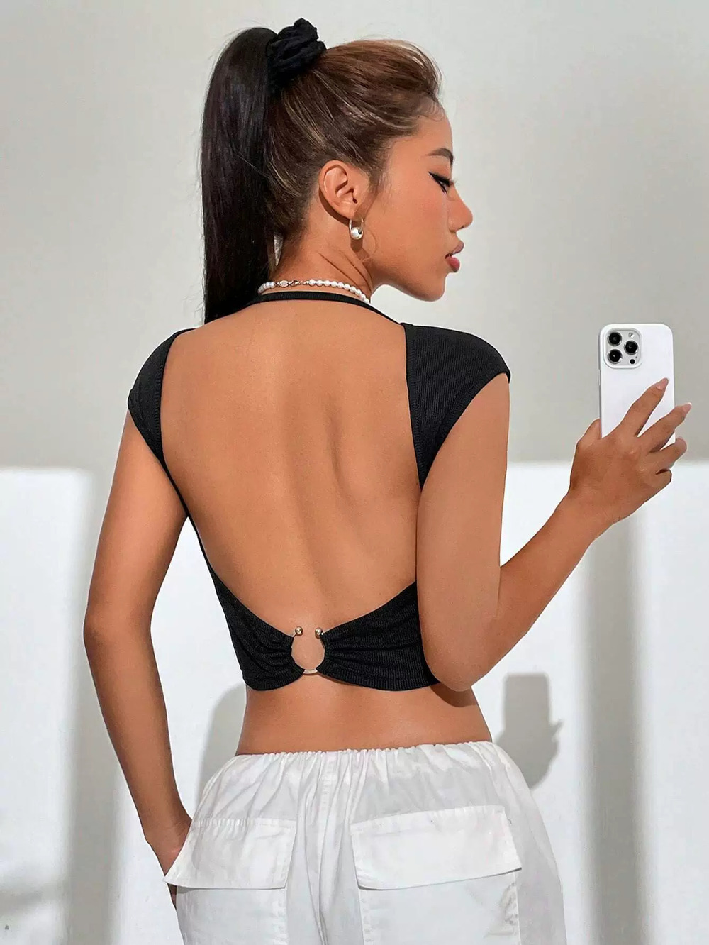 ZARA Spring Summer Sexy Backless Sweet Spicy Short Sleeve Top